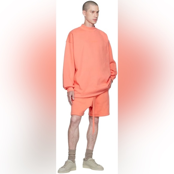 fear of god ESSENTIALS men’s relaxed crewneck sweatshirt coral pink NWT - Picture 7 of 8